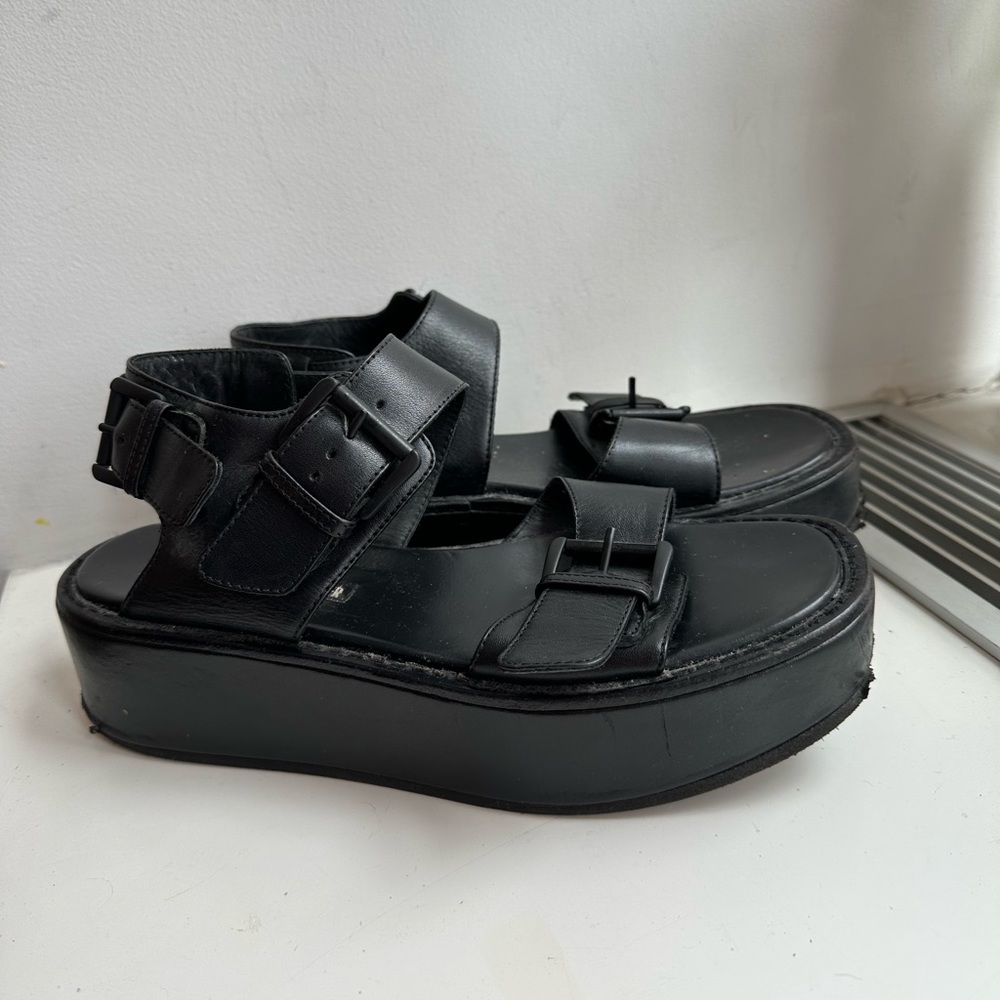 ann demeulemeester black leather platform sandals